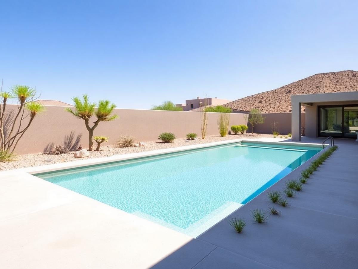 Piscina natural minimalista en residencia del desierto